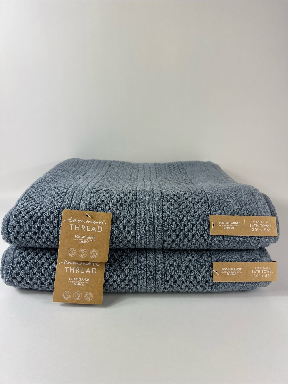 Common Thread Bamboo Eco-Melange Bath Towels in Blue Soft Cotton Set of 2 NEW